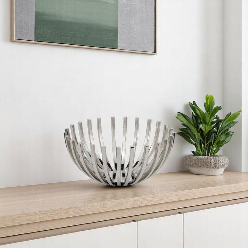 14" Silver Stainless Steel Decorative Bowl - Kitchen & Dining
