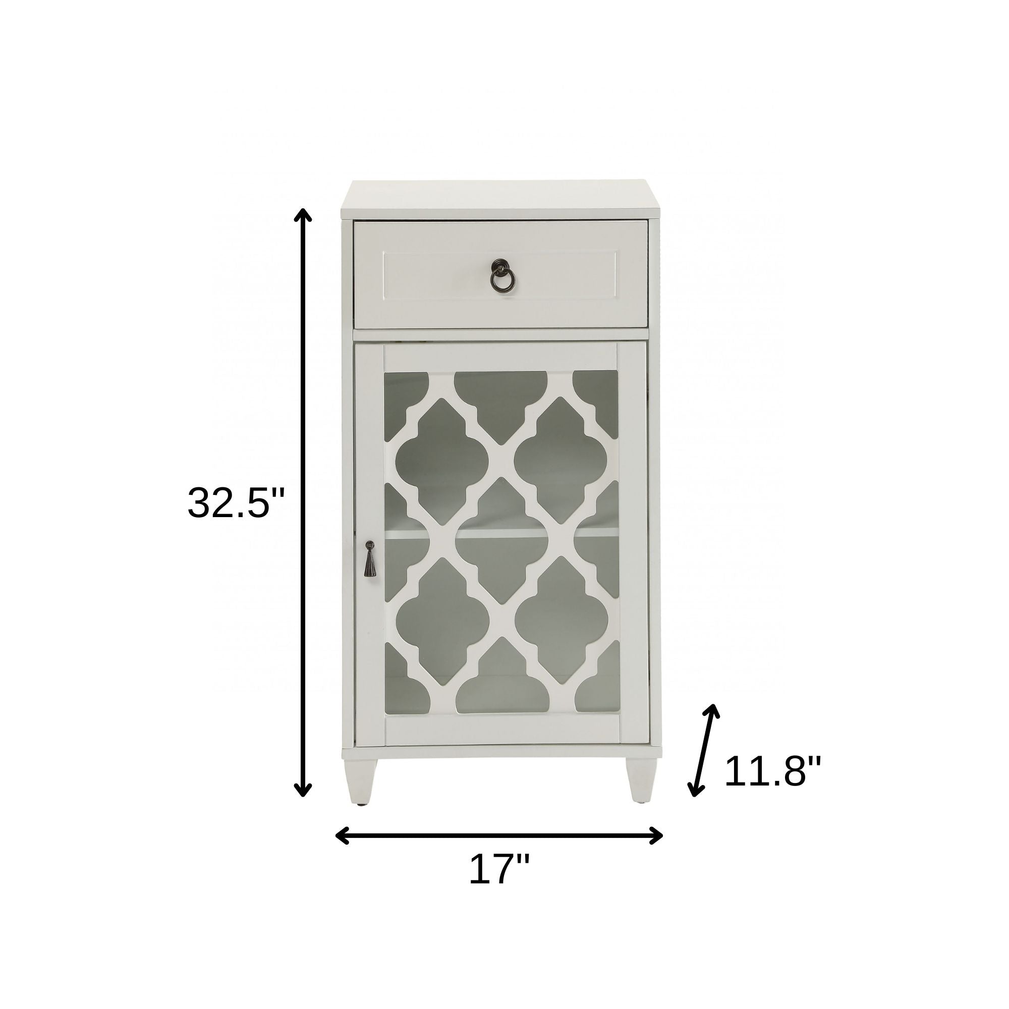 17" White Fret Work Design Glass Door Accent Cabinet - Kitchen & Dining