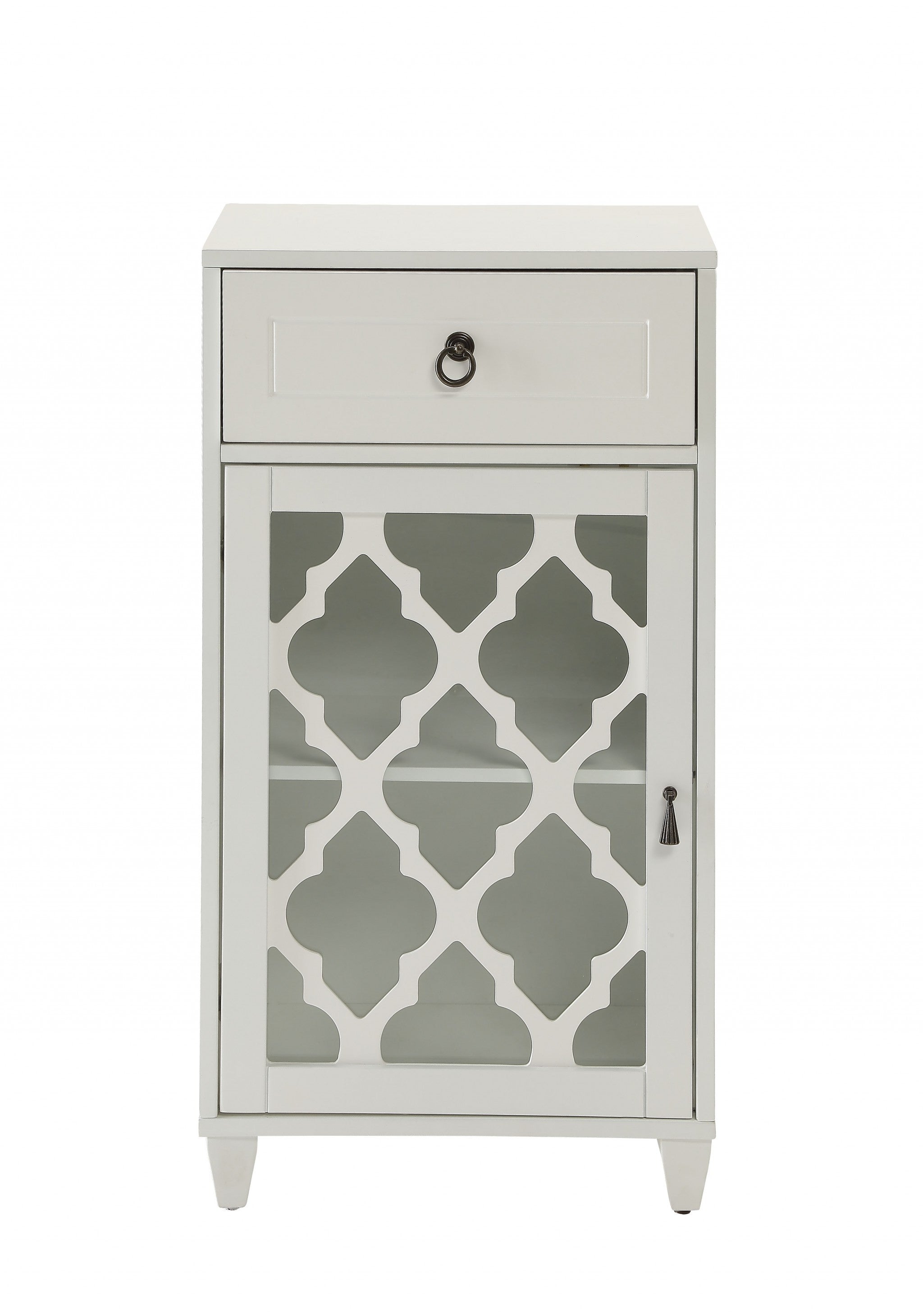 17" White Fret Work Design Glass Door Accent Cabinet - Kitchen & Dining