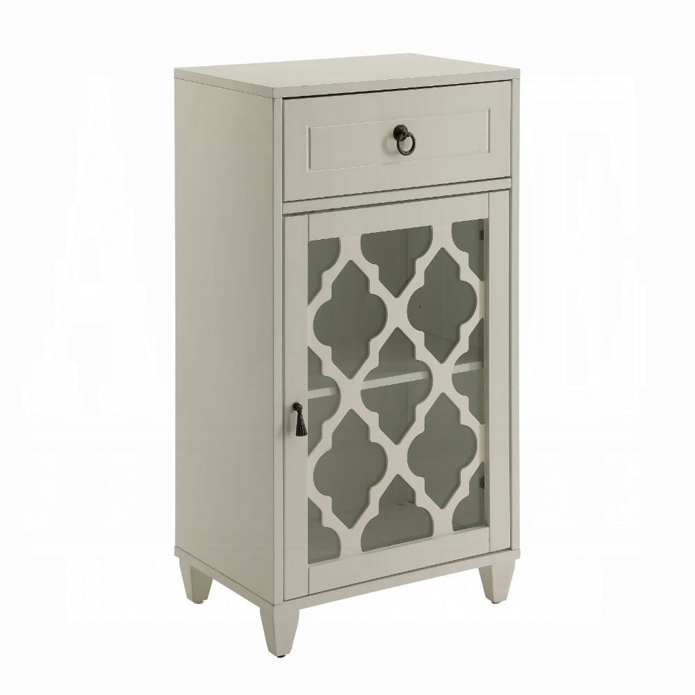 17" White Fret Work Design Glass Door Accent Cabinet - Kitchen & Dining