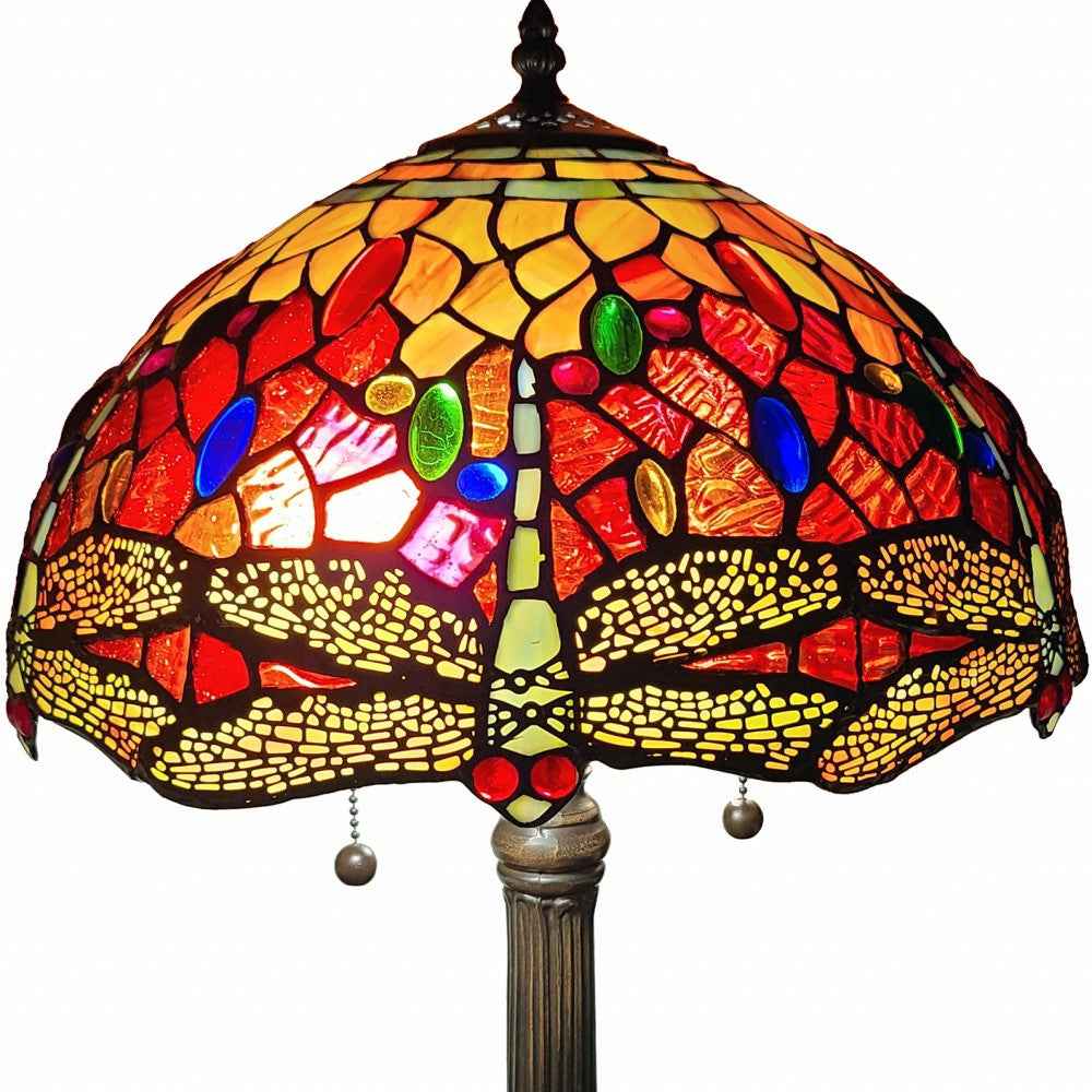 22" Dark Brown Metal Two Light Candlestick Table Lamp With Red and Black Shade