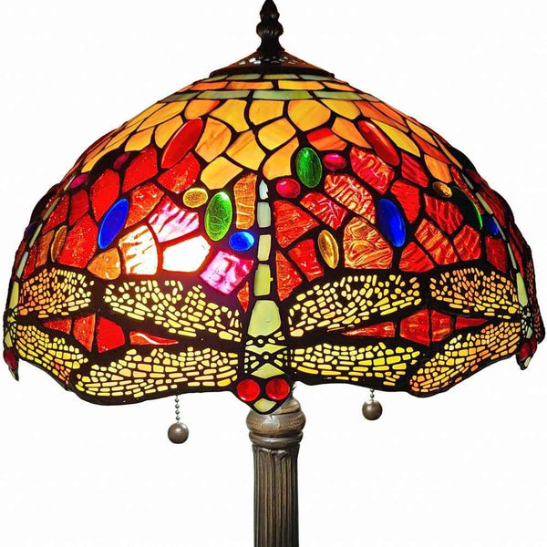 22" Dark Brown Metal Two Light Candlestick Table Lamp With Red and Black Shade