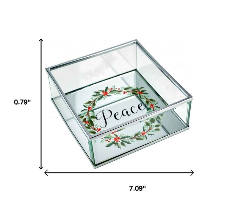 6" Silver Glass Christmas Vanity Tray
