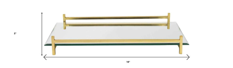 16" Mirror and Gold Rectangular Glass Vanity Tray