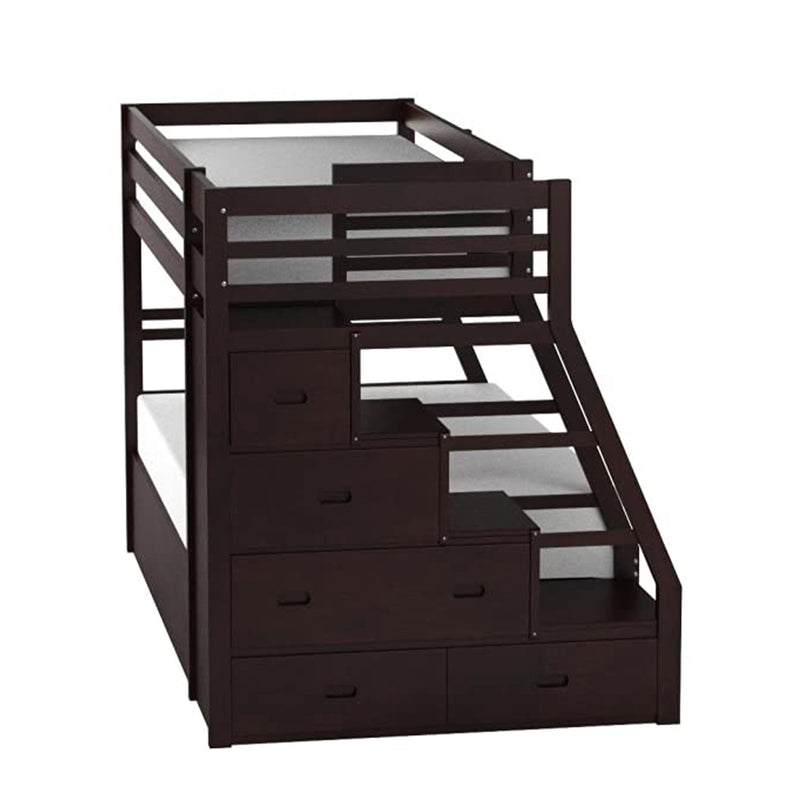 Espresso Twin Over Full Solid Wood Bunk Bed With Trundle And Storage - Bed & Bath
