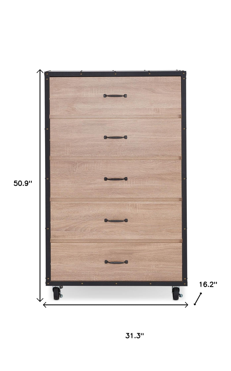 31" Oak Wood Five Drawer Dresser - Bed & Bath