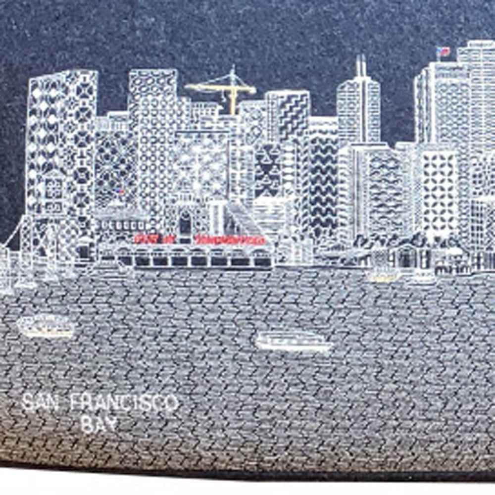 38" Gray Wool and Brown Ottoman