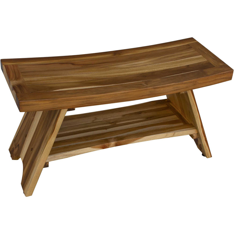 35" Teak Rectangular Shower Outdoor Bench With Shelf In Natural Finish - Bed & Bath