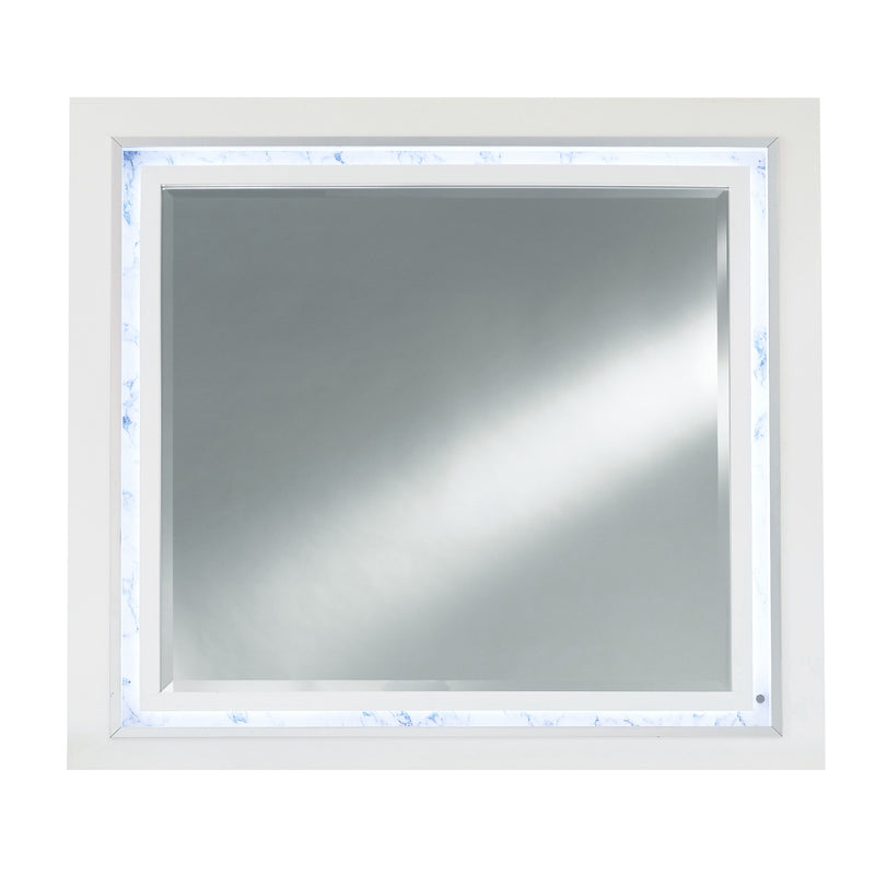 41" White Faux Marble Wood Lighted Mounted Accent Mirror - Bed & Bath