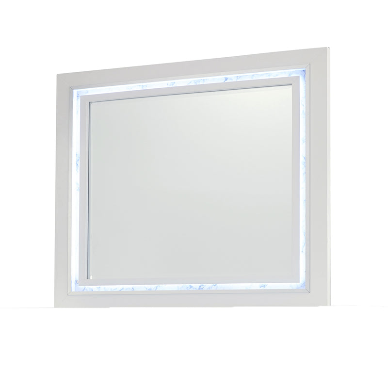 41" White Faux Marble Wood Lighted Mounted Accent Mirror - Bed & Bath