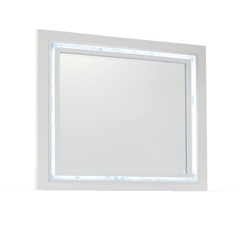 41" White Faux Marble Wood Lighted Mounted Accent Mirror - Bed & Bath