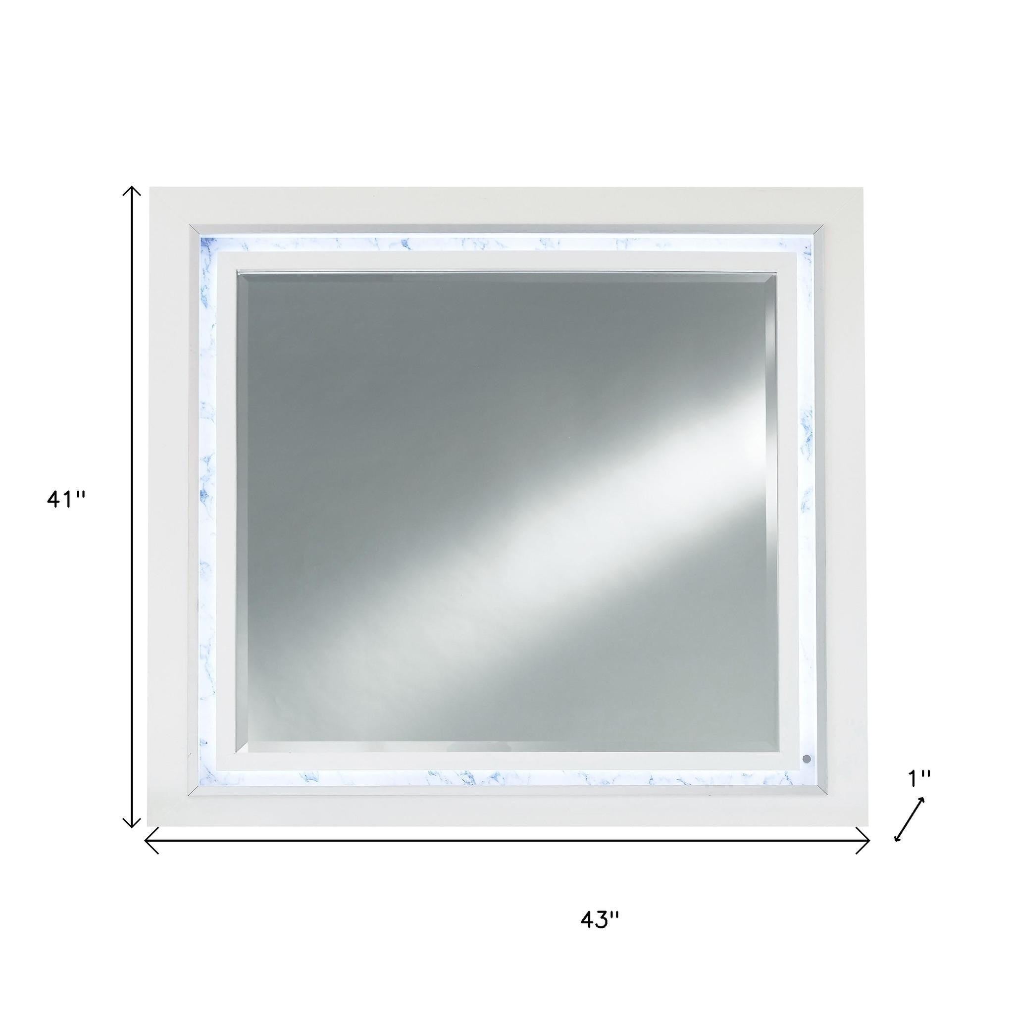 41" White Faux Marble Wood Lighted Mounted Accent Mirror - Bed & Bath