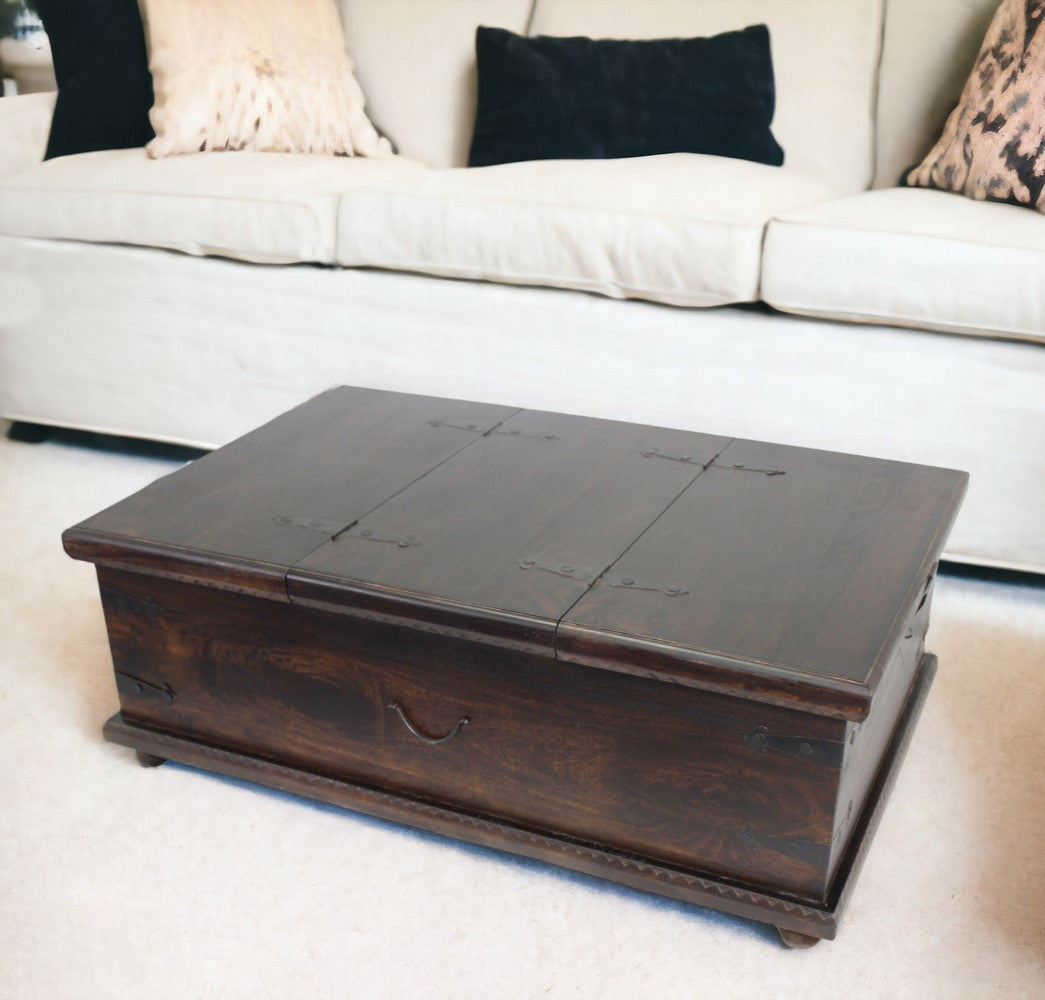 40" Brown Solid Wood Square Distressed Lift Top Solid Trunk Coffee Table - Living Room