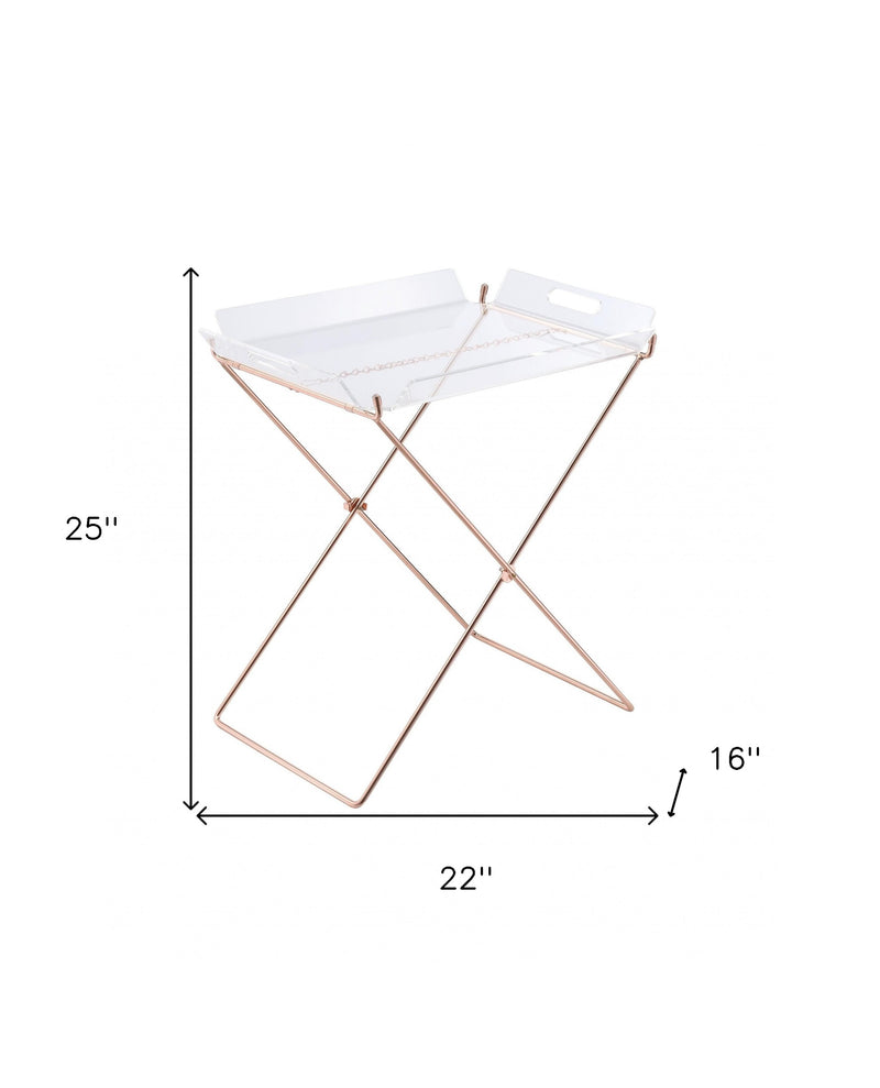22" Clear and Copper Acrylic and Metal Tray Table - Living Room