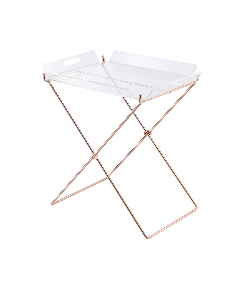 22" Clear and Copper Acrylic and Metal Tray Table - Living Room
