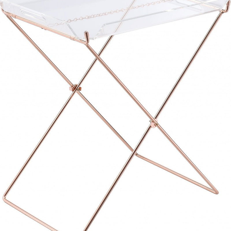 22" Clear and Copper Acrylic and Metal Tray Table - Living Room
