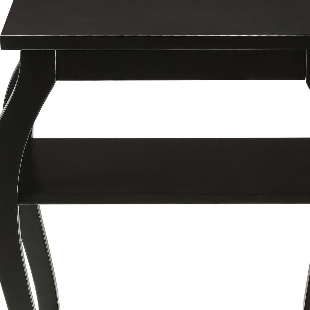 23" Black Wood Bow Leg End Table With Two Shelves - Living Room