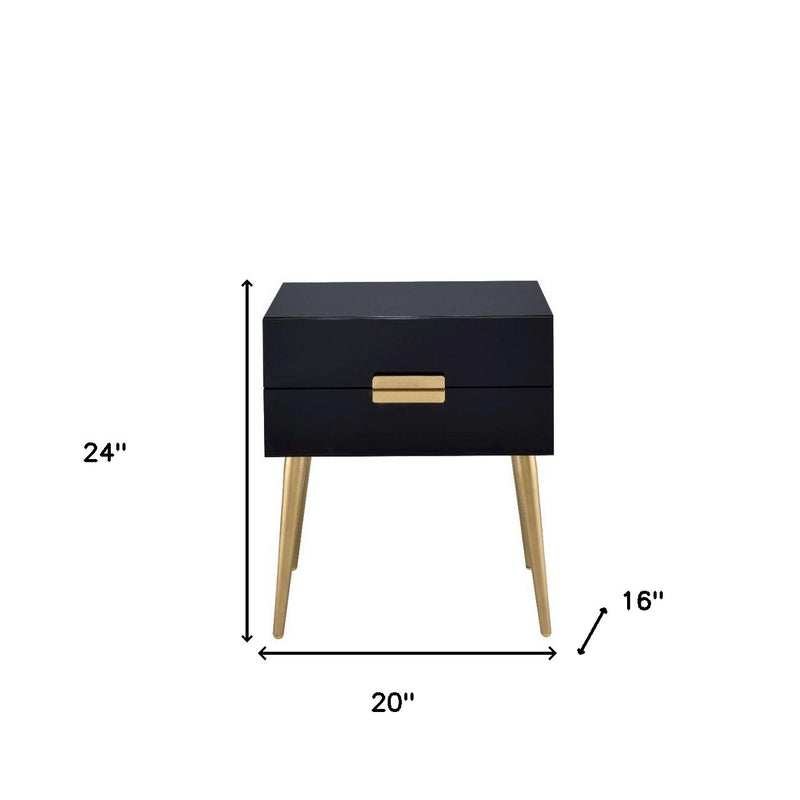 24" Black And Gold Wood And Iron End Table With Two Drawers - Living Room