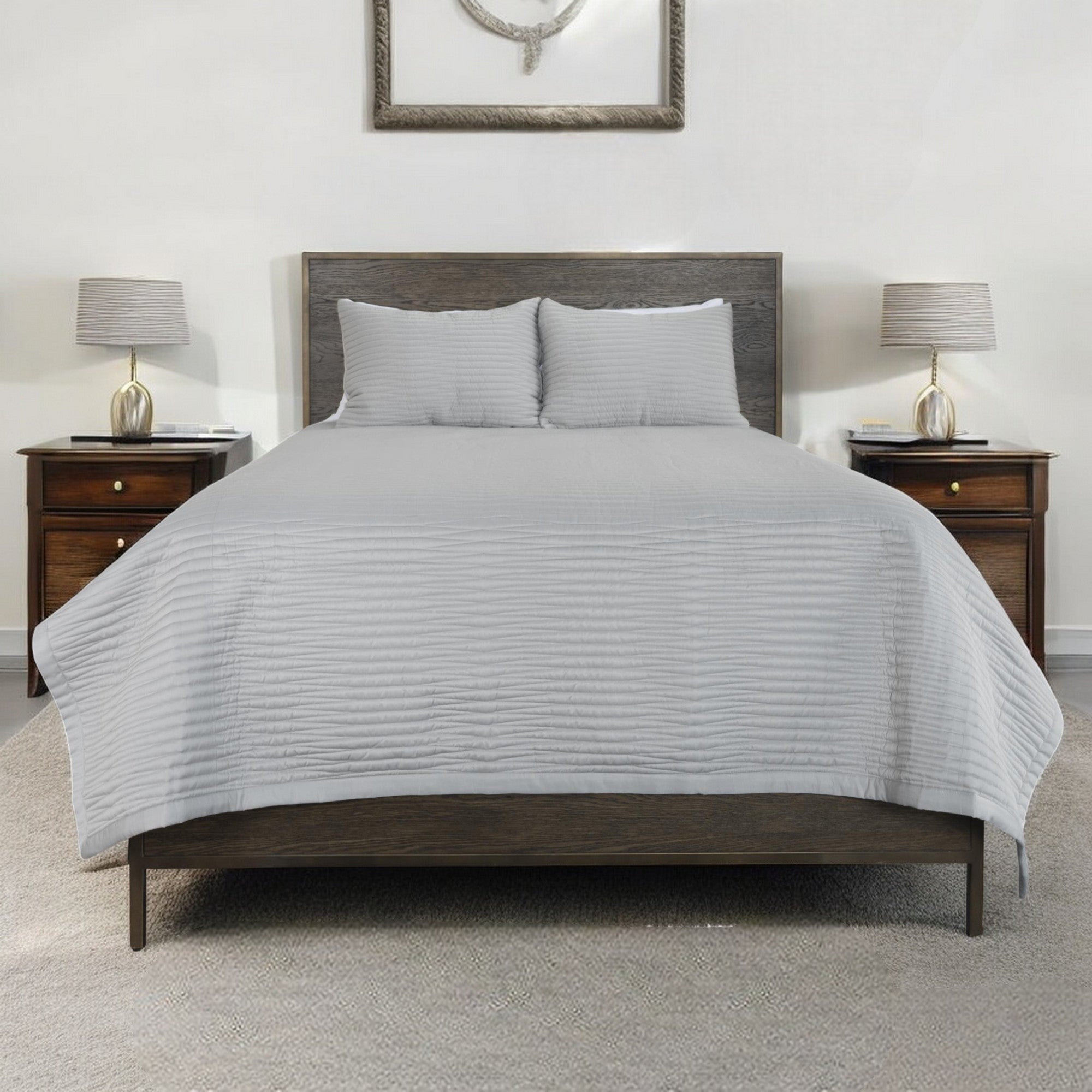 Set of Three Gray Geometric King Quilt - Bed & Bath