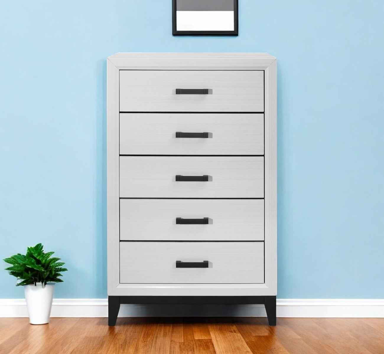 31" White Wood Five Drawer Standard Chest