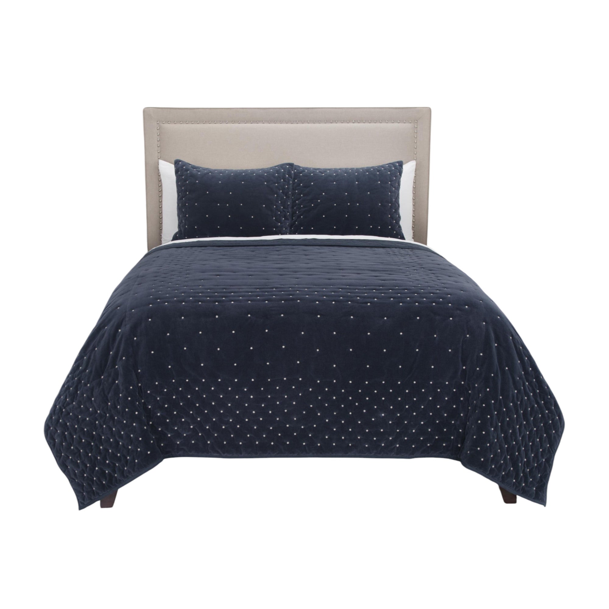 Indigo Polka Dots King Quilt - Bed & Bath