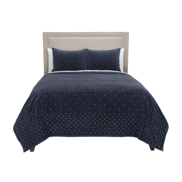 Indigo Polka Dots King Quilt - Bed & Bath