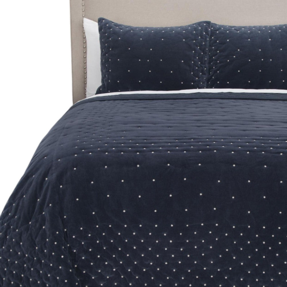 Indigo Polka Dots King Quilt - Bed & Bath