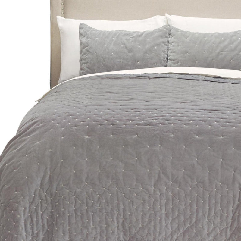 Gray Polka Dots King Quilt - Bed & Bath