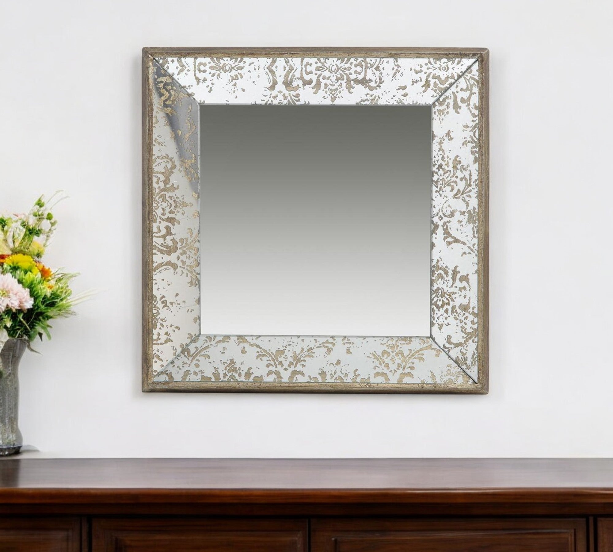 15" Square Vintage Style Wall Mounted Accent Mirror - Bed & Bath