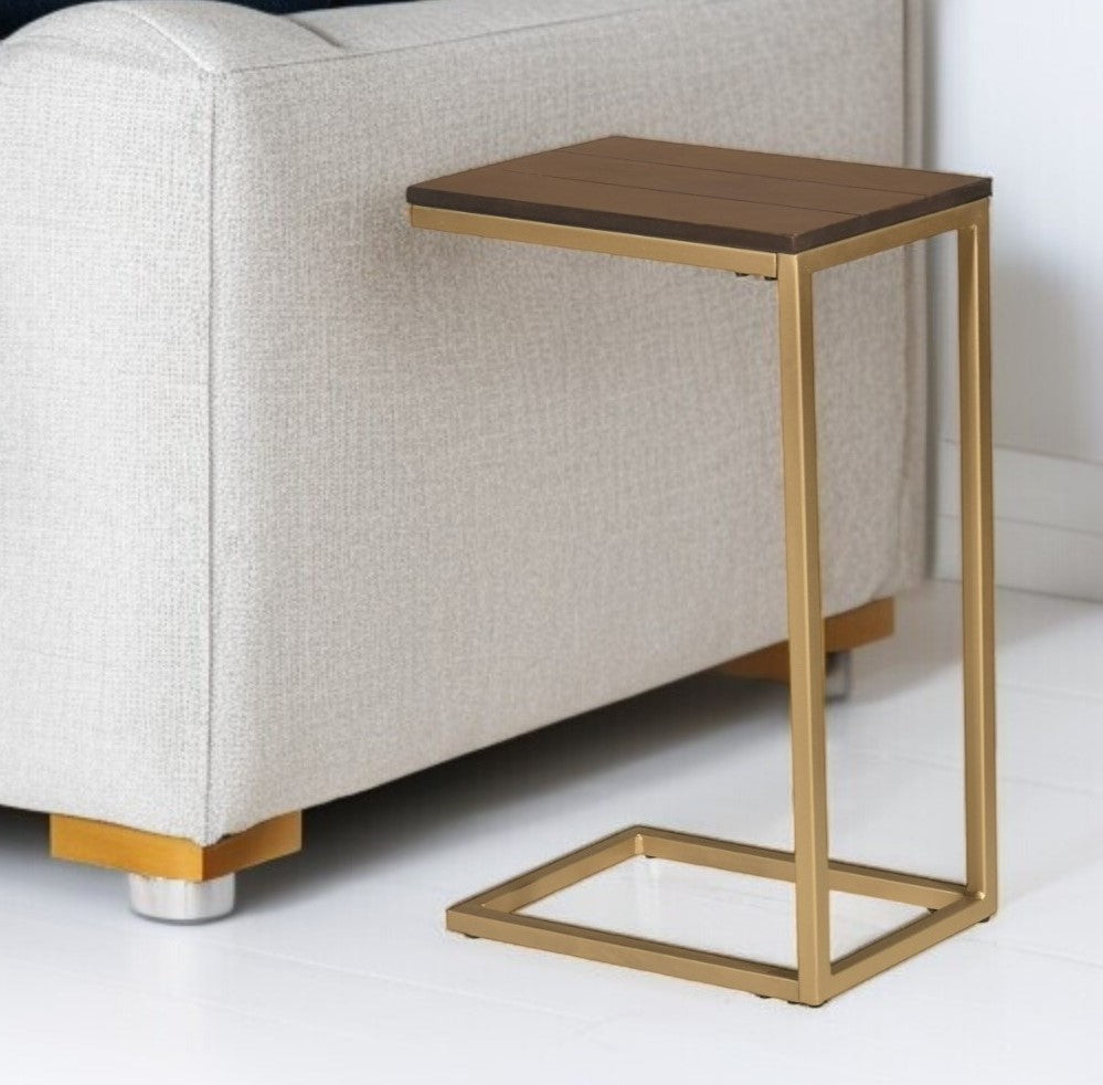 25" Dark Brown Solid Wood And Steel Frame End Table - Living Room