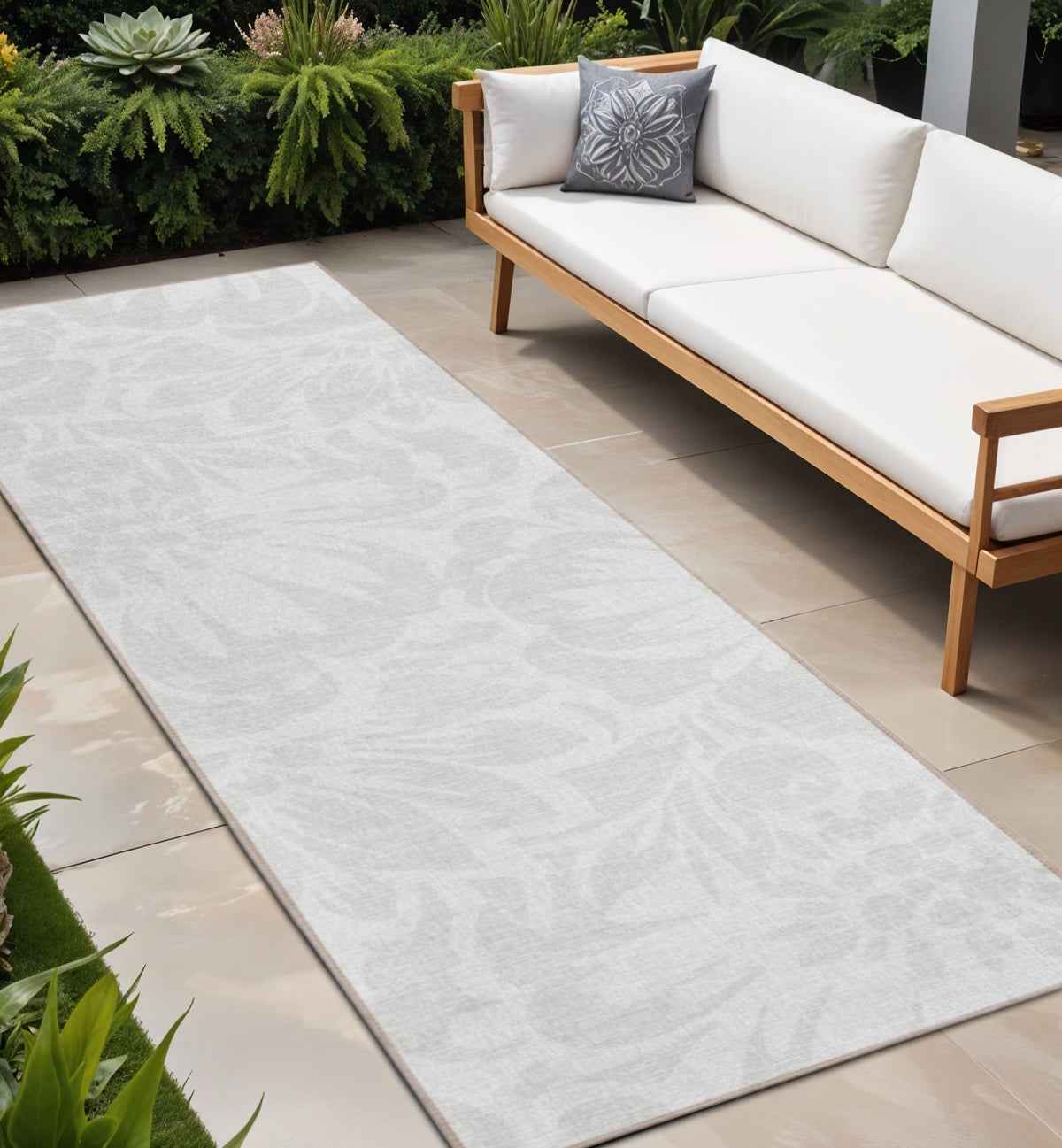 8' Runner Ivory Floral Washable Non Skid Indoor Outdoor Runner Rug