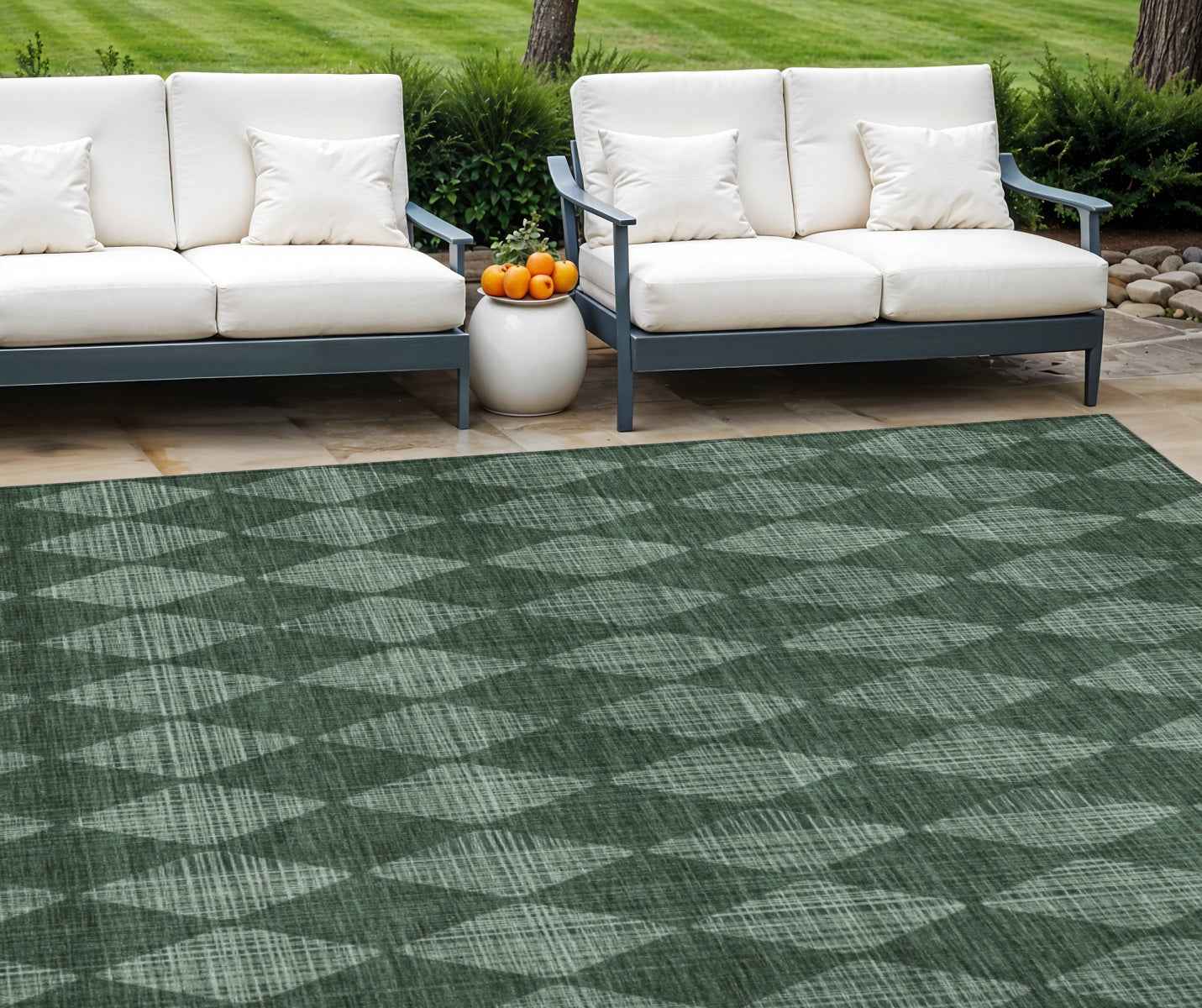 10' X 14' Olive Green And Charcoal Geometric Washable Indoor Outdoor Area Rug