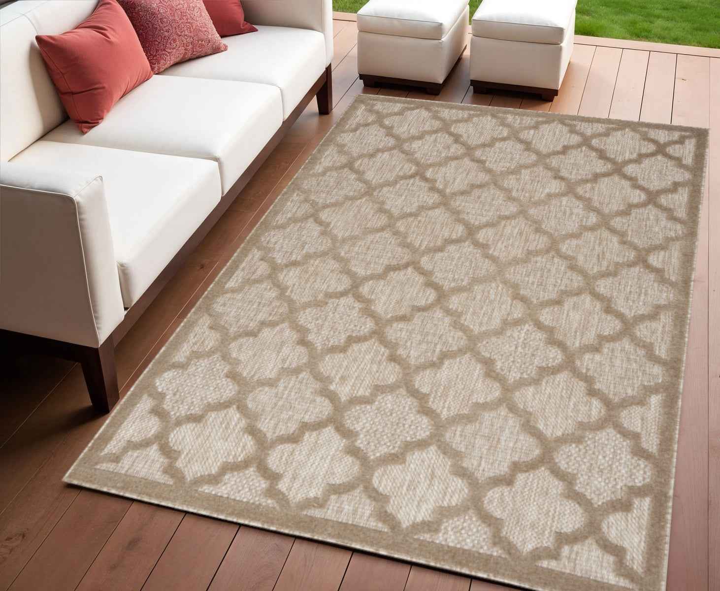 4' X 6' Beige Indoor Outdoor Area Rug