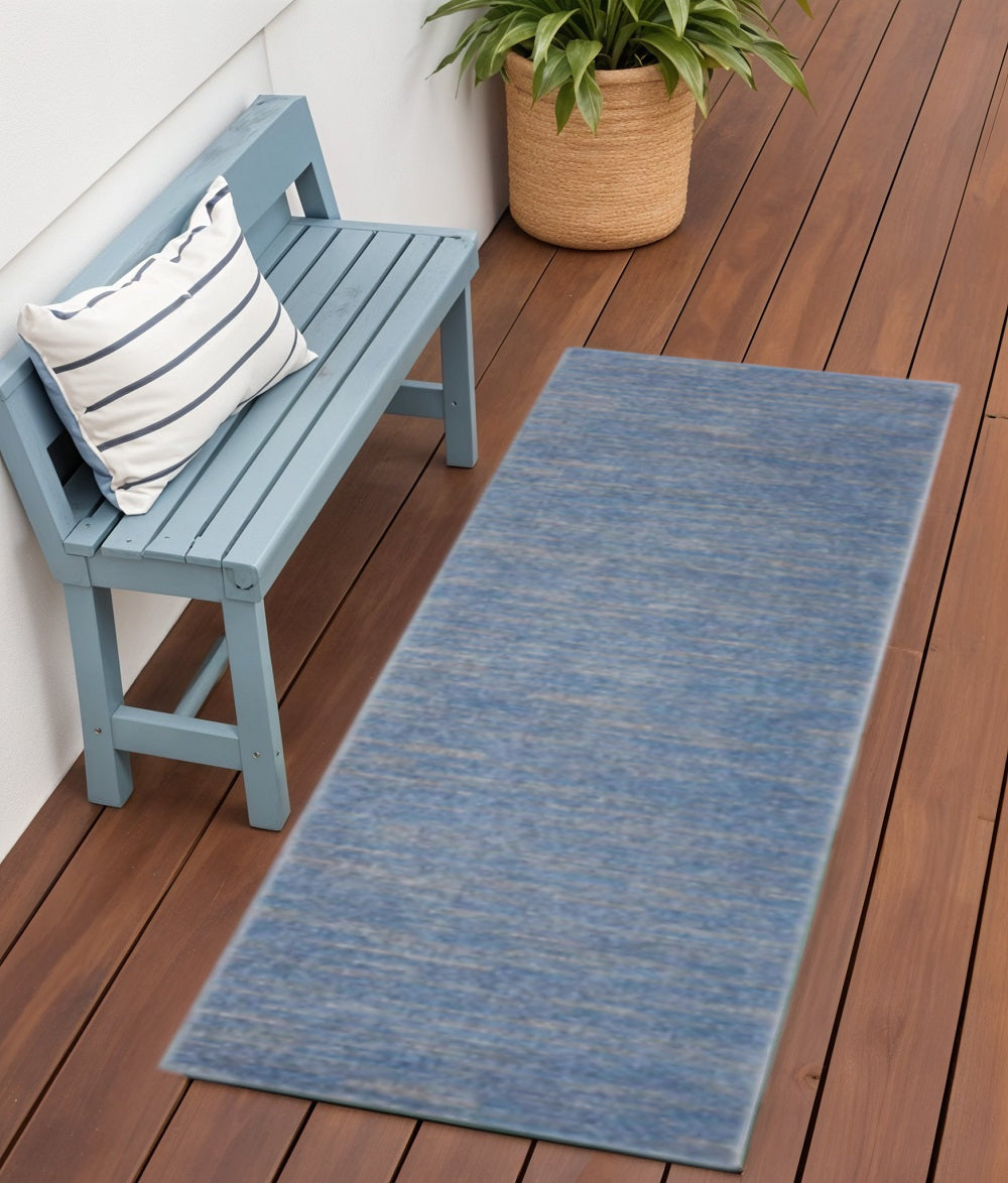 6' Blue And Gray Indoor Outdoor Runner Rug - Outdoor