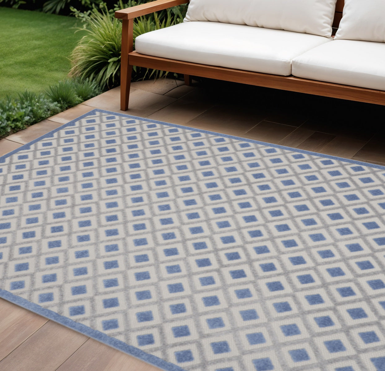 9' X 12' Blue And Gray Indoor Outdoor Area Rug - Outdoor
