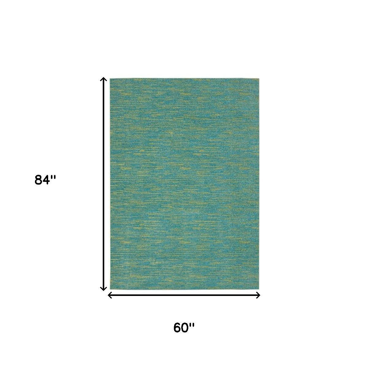 5' X 7' Blue And Green Indoor Outdoor Area Rug - Outdoor