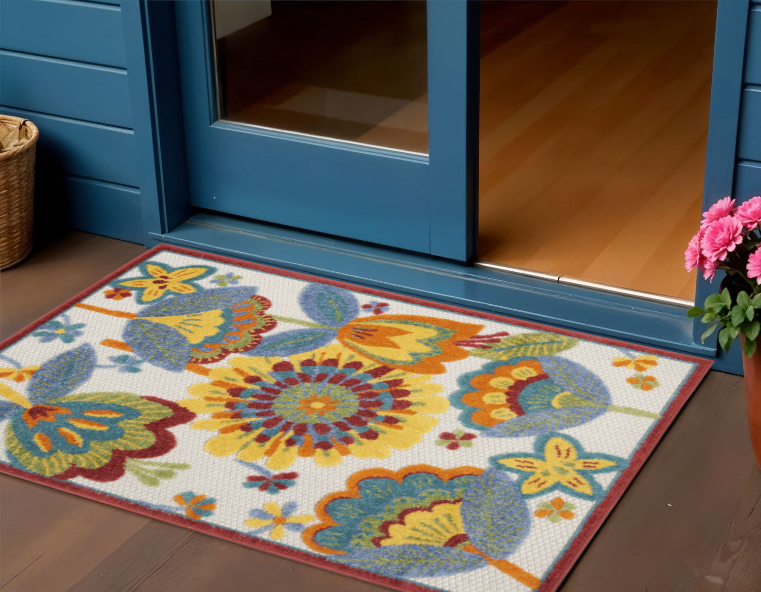 3' X 4' Yellow And Ivory Indoor Outdoor Area Rug - Outdoor