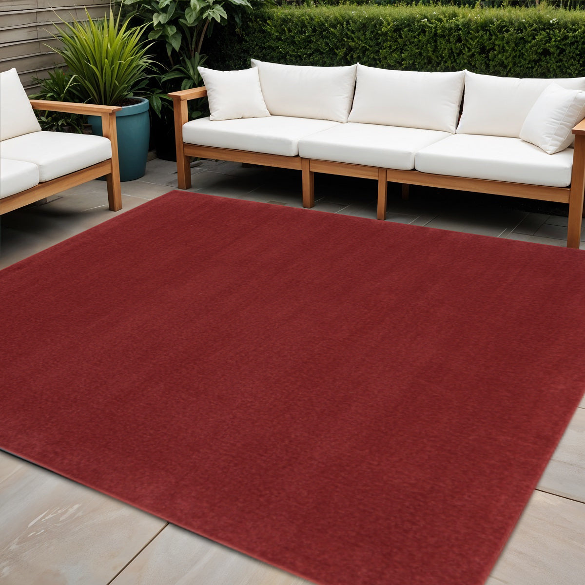 7' Brick Red Square Indoor Outdoor Area Rug - Outdoor