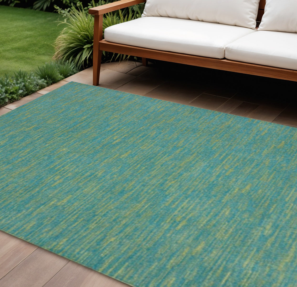 7' X 10' Blue And Green Indoor Outdoor Area Rug - Outdoor