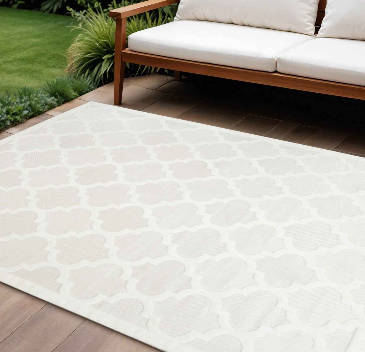8' X 10' Cream Indoor Outdoor Area Rug