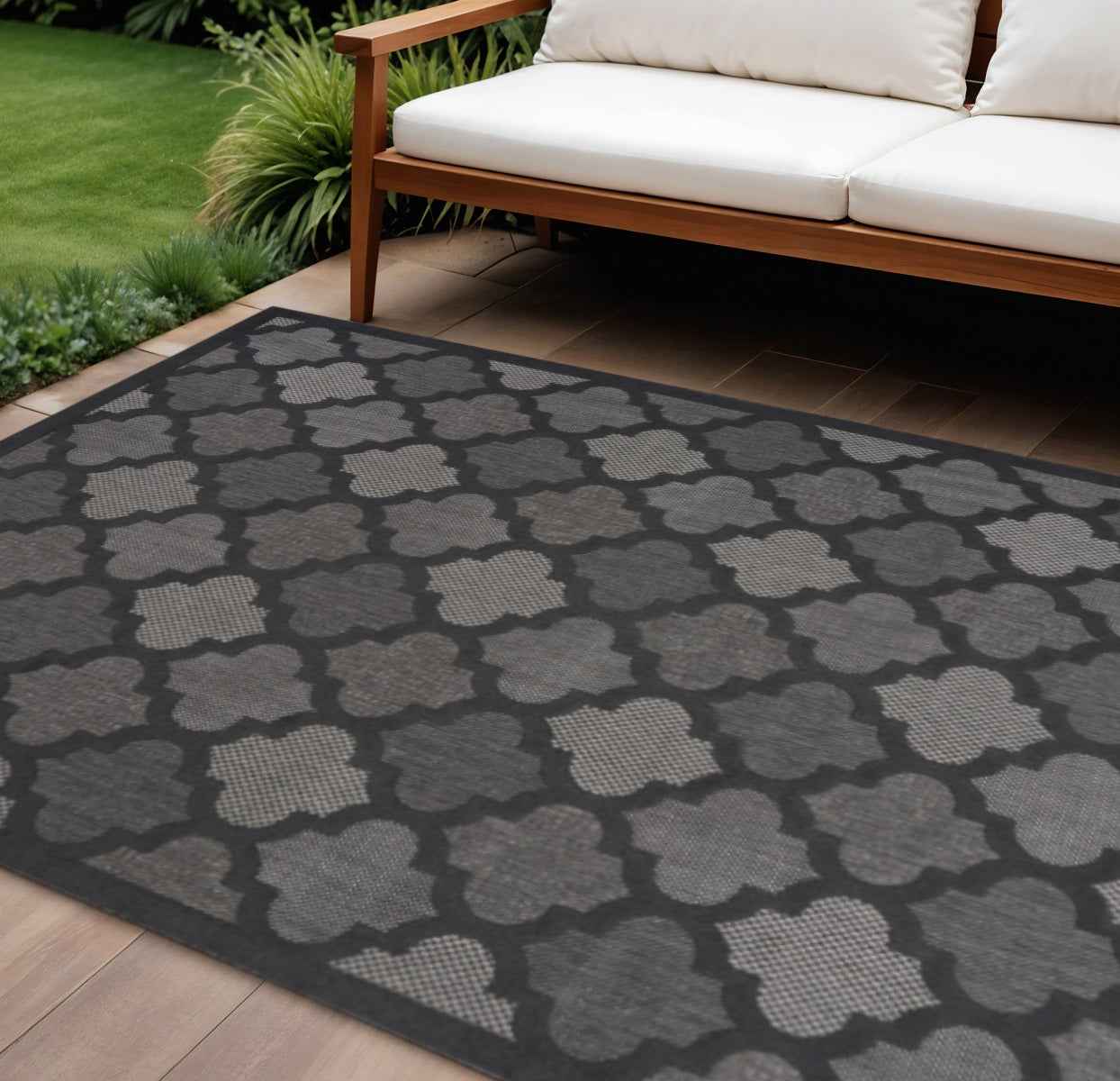 8' X 10' Black Indoor Outdoor Area Rug