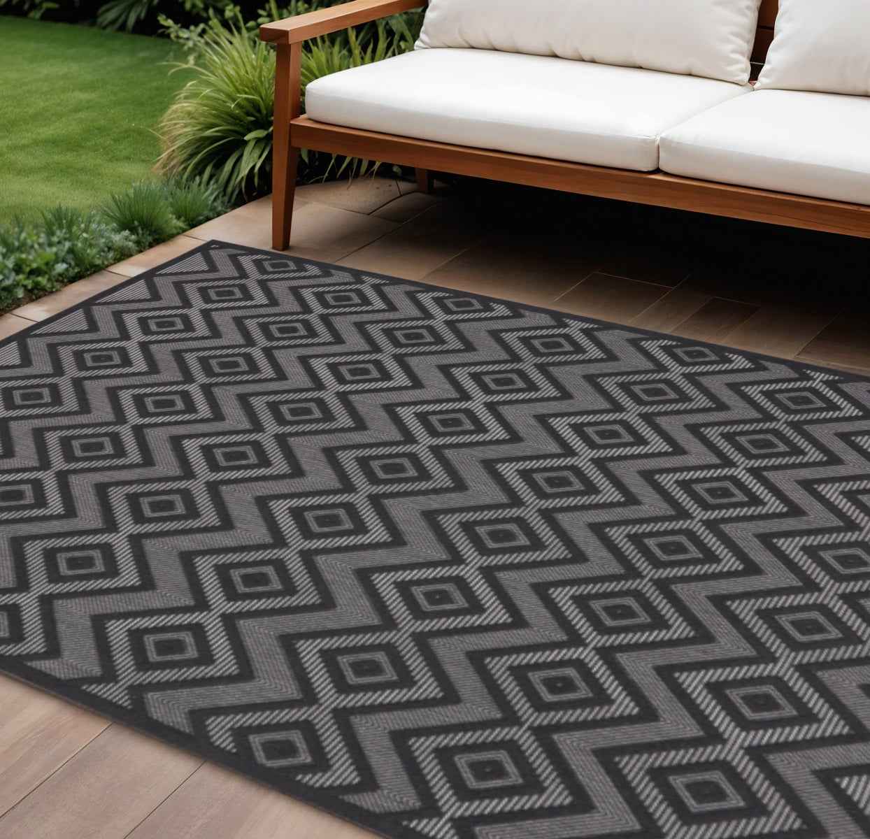 7' X 10' Black Indoor Outdoor Area Rug