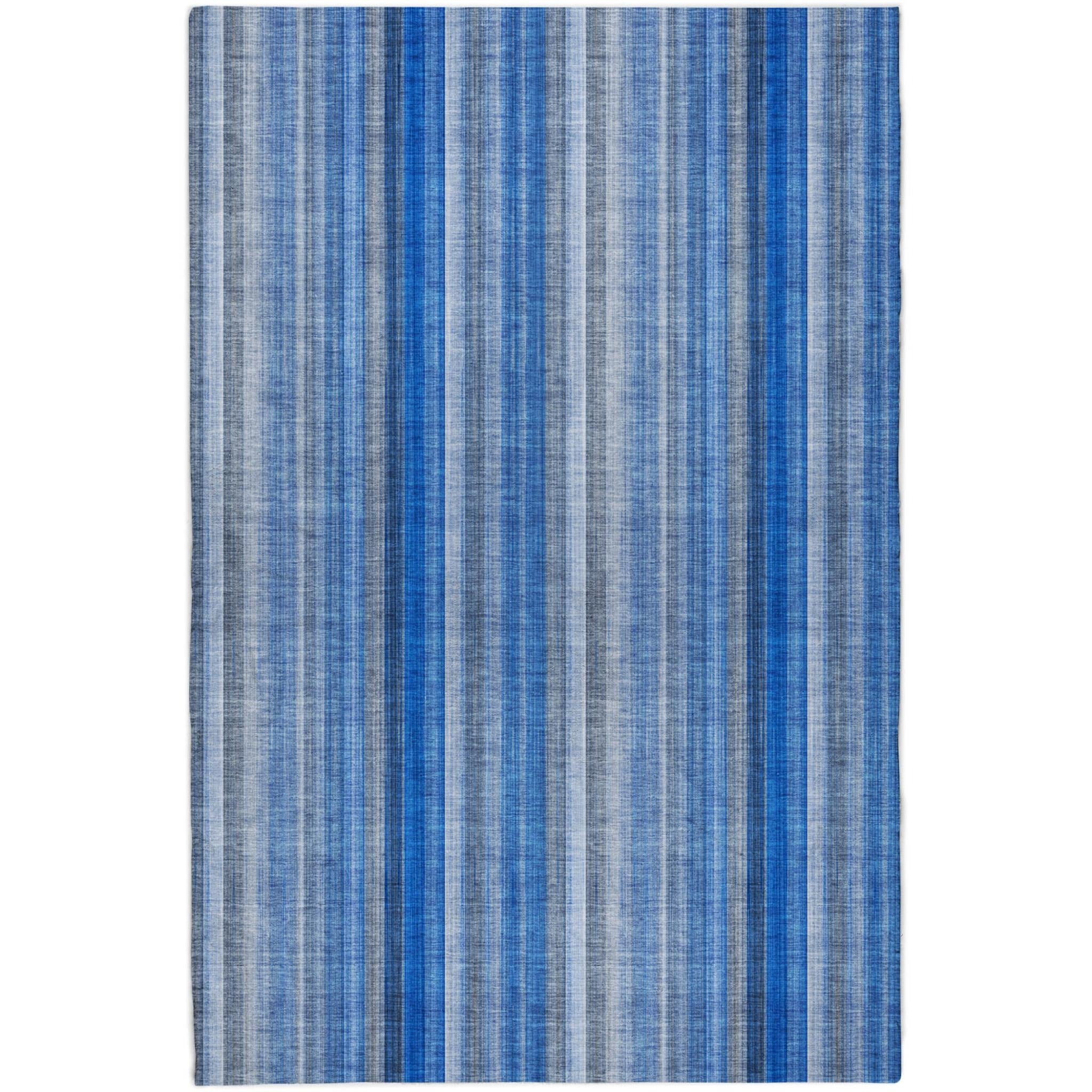 3' X 5' Blue And Gray Striped Shag Washable Area Rug With UV Protection - Home & Garden