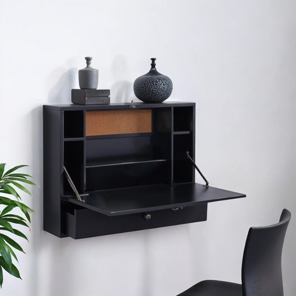 26" Black Wood Wall Mounted Folding Floating Desk - Office