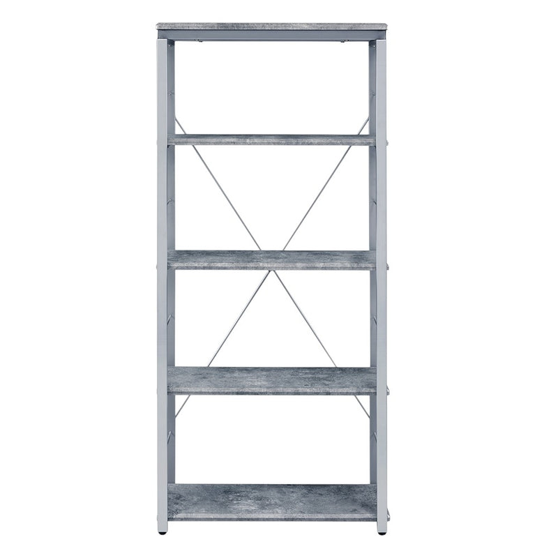 54" Gray And Silver Metal and Wood Four Tier Etagere Bookcase - Office