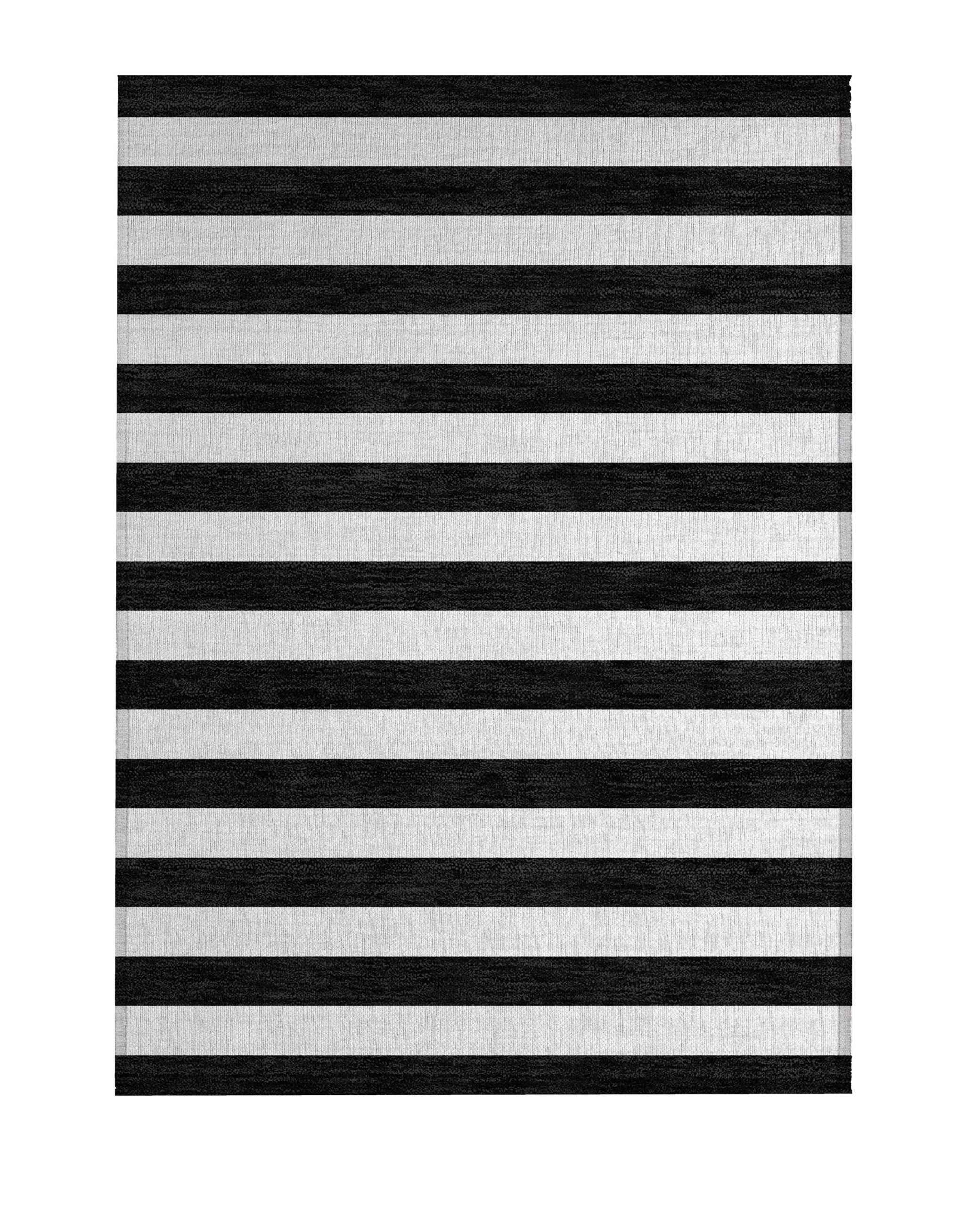 2' X 3' Black and White Striped Washable Indoor Outdoor Area Rug
