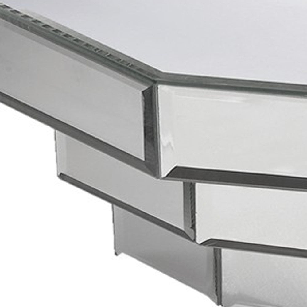 16" Silver Mirrored Glass Hanging Dimensional Floating Shelf