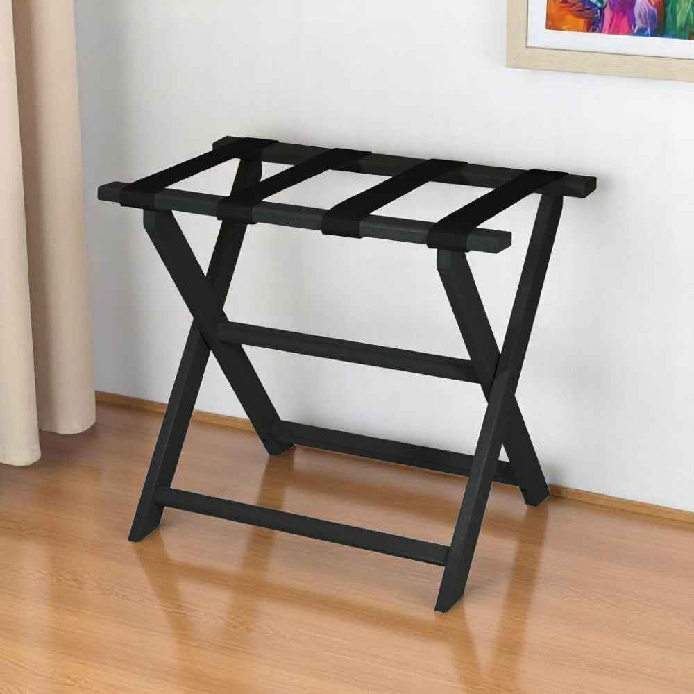 Earth Friendly Black Folding Luggage Rack With Black Straps