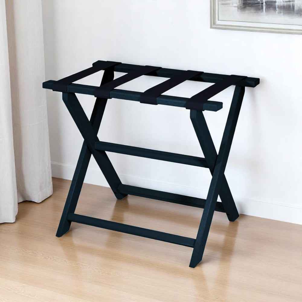 Earth Friendly Navy Blue Folding Luggage Rack With Navy Straps