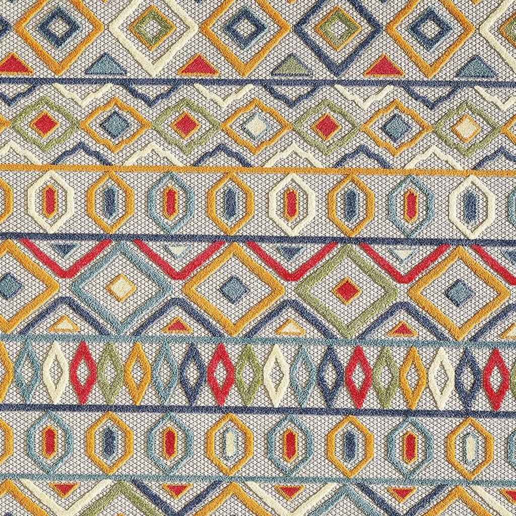 8' X 10' Ivory And Blue Southwestern Stain Resistant Indoor Outdoor Area Rug